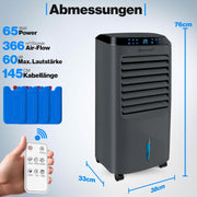 KESSER® Aire acondicionado móvil 4 en 1, enfriador de aire con mando a distancia y temporizador, depósito de agua de 10 L, ionizador y humidificador, ventilador, climatizador sin tubo de escape, 3 niveles, incluye acumuladores de frío