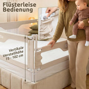 Barrera de cama 200x200 cm, set de 3 lados, MALLIEFIX 2.0, sistema de clic, altura ajustable, beige