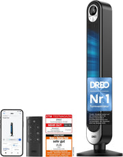 Ventilador de torre Dreo Smart con motor CC de 20 dB, silencioso, alcance de 11 m, mando a distancia, 9 velocidades, 4 modos, oscilación de 90°, control por voz para dormitorio, temporizador de 12 h