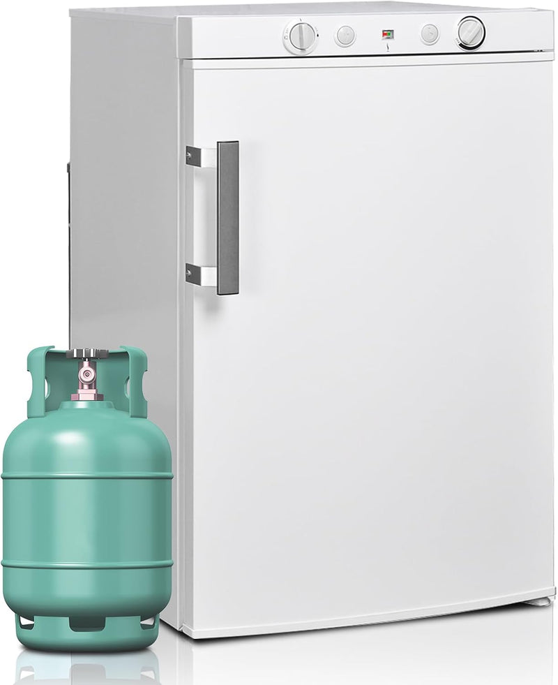 SMETA Refrigerador con congelador a gas 12V/230V/Gas, nevera con compartimento congelador de 100L, refrigerador combinado silencioso para camping, hogar, caravana, garaje, casa rural, autocaravana, blanco