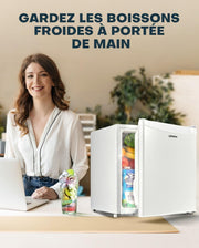 Mini frigorífico Upstreman de 46 L con congelador, termostato ajustable, ahorro de energía, silencioso, frigorífico superior con puerta reversible, minibar para dormitorio, oficina, hotel, blanco-FR17
