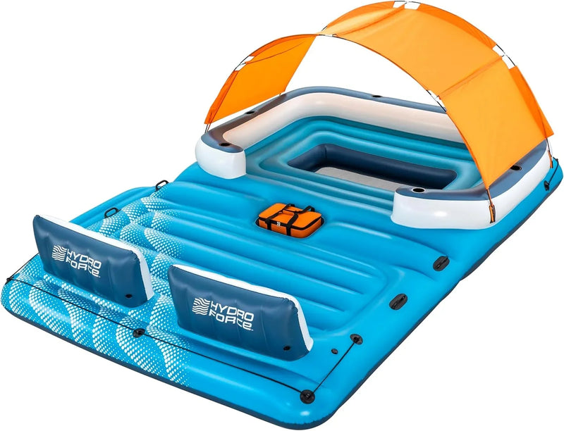Isla flotante Tropical Breeze 43105 para 6 personas de 389 x 274 cm con toldo, bolsa térmica, 6 posavasos y parche de reparación