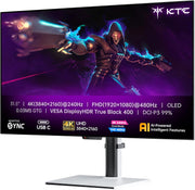 Monitor OLED 4K de 32 pulgadas KTC, monitor de PC para juegos de modo dual 4K a 240 Hz / 1080P a 480 Hz, tiempo de respuesta de 0,03 ms, FreeSync/G-Sync, HDR True Black 400, HDMI 2.1, DP 1.4, USB-C de 65 W, 3 USB-A 3.0, KVM