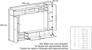 Mueble de salón Vladon Mirage, fabricado en Alemania, mueble mural con panel trasero, 2 puertas, 2 puertas abatibles y 6 estantes de cristal abiertos, blanco mate/crema de alto brillo (262 x 183 x 39 cm)