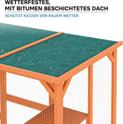 Recinto exterior para gatos Wiltec 168 x 82 x 166,5 cm con 6 superficies de descanso, recinto para gatos resistente a la intemperie para jardín, caseta para gatos con malla de alambre y techo de betún