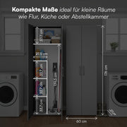 Armario multiusos Bellamio Apol - Armario para escobas en negro - Despensa con compartimento para aspiradora - Armario de limpieza de madera - Armario de pasillo con espacio de almacenamiento - Armario para el hogar - Armario multiusos 176x33x60