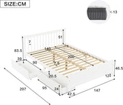 Cama doble Merax con cajones de 140 x 200 cm, cama de madera con cabecero y somier de láminas, estructura de estilo sencillo, cama para niños, jóvenes y adultos, marco de madera de pino, blanco
