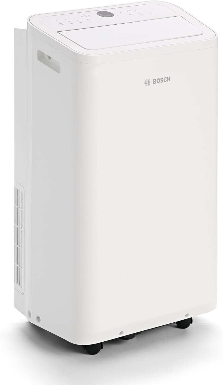 Acondicionador de aire móvil Bosch Cool 4000 - 3 en 1: aire acondicionado, deshumidificador, ventilador - 2,6 kW para habitaciones de hasta 35 m² - Con modo automático, modo silencioso y modo de suspensión