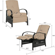 Sillón reclinable ajustable para patio con cojín - 38 (profundidad) x 26.5 (ancho) x 38.5 (alto) PULGADAS