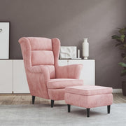 vidaXL Sillón orejero con reposapiés, reposabrazos, sillón de TV, sillón tapizado, sillón lounge, sillón de salón, sillón de descanso, sillón relax, terciopelo rosa