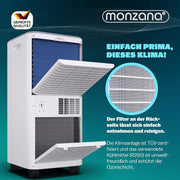 Aire acondicionado portátil Monzana® MZKA2000, manguera de escape, 7000 BTU, 3 en 1, 750 W, temporizador 24 h, 25 m², mando a distancia, deshumidificador, kit de sellado para ventanas, climatizador