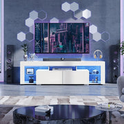 Mueble para TV WLIVE de 160 cm con LED, mueble blanco para televisores de 50, 55, 60, 65 y 70 pulgadas, armario de TV con iluminación RGB de 20 colores para salón y dormitorio, banco de TV moderno de madera con 2 cajones