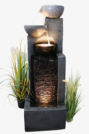 Arnusa Gran fuente de jardín con iluminación LED, fuente en cascada, juego de agua, decoración de jardín, negro, gris