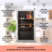 Mininevera Klarstein con puerta de cristal para habitaciones, refrigerador de bebidas con estantes ajustables, pequeño de 80 litros, frigorífico silencioso para interiores/exteriores