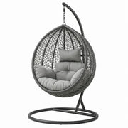 Sillón colgante de mimbre de polietileno con estructura metálica y cojines, gris, 195 x 100 x 100 cm