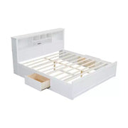Cama de plataforma de madera King Size FAMYYT con cabecero de almacenamiento múltiple, USB y cajones, fácil montaje