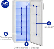 Refrigerador de una puerta de libre instalación Bomann® | Frigorífico grande de 242 litros | incl. iluminación LED | ideal para bebidas y alimentos | bisagra de puerta reversible | VS 7316.1 blanco