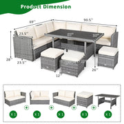 Conjunto de comedor de ratán para patio de 7 piezas Costway, sofá seccional y otomana - Ver detalles
