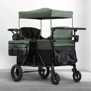 Jeep Wrangler Deluxe Stroller Wagon for 4 Kids – Removable Canopy, Cooler Bag, Modular Seats, XXL Storage, All-Terrain Tires, Adjustable Handlebars