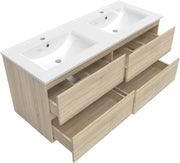 AICA Mueble de baño 120cm Roble Wotan, doble lavabo + espejo luminoso 3 colores + regulable