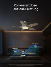 Ventilador de techo con luz LED de 132 cm, regulable, luz ambiental RGB, motor CC de 54 W, control por aplicación y Alexa