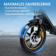 Patinete eléctrico TWOFISH M5 Elite con homologación para carretera para adultos, patinete eléctrico de 14 pulgadas con motor de 500W y batería de 48V 13Ah, doble suspensión, certificado EEC, IPX4, 30 km de autonomía