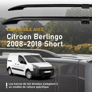 CHROMEMASTER | Compatibles con Citroën Berlingo Corta 2008-2018 | Barras de Techo | Diseñadas para el montaje de barras de techo, cofres de techo o portabicicletas | Estructura de aluminio