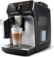 Cafetera superautomática PHILIPS Serie 5500 – Sistema de leche LatteGo, 20 especialidades de café frías y calientes, 40% más silenciosa con SilentBrew, QuickStart, negro y plata (EP5546/70)