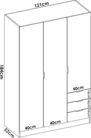 DEKIT GRUPO RIMOBEL Armario Ropero 3 Puertas Y 3 Cajones - Blanco - 121X184X52 Cm