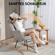 Sillón mecedora HOMCOM, butaca mecedora con tela de pana, reposabrazos, sillón acolchado con respaldo alto, patas de madera, sillón relax moderno para salón, dormitorio, hasta 120 kg, gris claro
