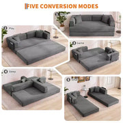 Sofá cama convertible 5 en 1: diván de suelo de pana de 78.8" con brazos, respaldo y cojines ajustables
