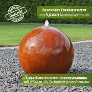 Fuente de esfera de acero corten CLGarden CSB50, fuente de jardín, juego de agua, esfera de óxido, fuente ornamental con iluminación LED