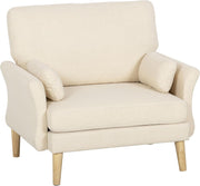 HOMCOM Sillón lounge con asiento de 83 cm, reposabrazos, sillón tapizado con cojín, aspecto de terciopelo, acolchado grueso, sillón relax con patas de madera para salón, dormitorio, crema