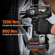 DOVAMAN TITANCE X8 Llave de Impacto Inalámbrica de 20V – Alto Torque 1200 Nm, Motor sin Escobillas, Eléctrica de 1/2" con Batería de 4,0Ah, 5 Vasos y Cargador Rápido para Reparación Automotriz