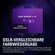 Elgato Facecam 4K, webcam de estudio 4K60, calidad similar a una réflex, sensor Sony STARVIS 2, filtro de lente de 49 mm, HDR sin compresión, USB-C
