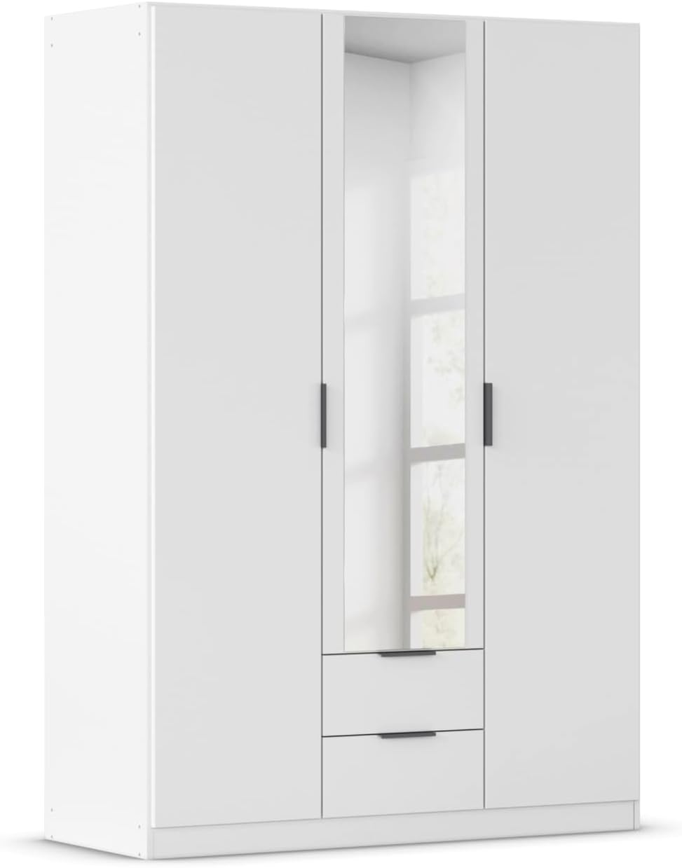 Rauch Möbel Lagoa, armario, ropero para dormitorio, habitación infantil, habitación juvenil, 3 puertas con espejo, 2 cajones, con accesorios básicos, color blanco, ancho 136 cm