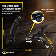 Actionbikes Motors Patinete Eléctrico Infantil para Derrapes | Motor de 𝟐𝟓𝟎 W - Carrito de Derrape 360° - 3 Niveles de Velocidad - Iluminación LED - Asiento Ajustable - Bluetooth - Kart de Derrape - Coche de Derrape (Space Purple)