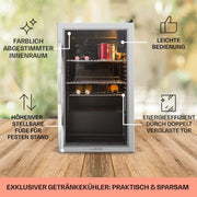 Mininevera Klarstein con puerta de cristal para habitaciones, refrigerador de bebidas con estantes ajustables, pequeño de 80 litros, frigorífico silencioso para interiores/exteriores