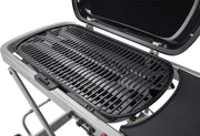 Barbacoa de gas portátil Traveler con soporte plegable y ruedas, quemador de 3,8 kW, superficie de cocción de 2065 cm² y termómetro en la tapa