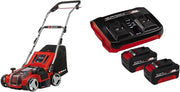 Escarificador y aireador inalámbrico Einhell GE-SA 36/35 Li Power X-Change (36 V, sin escobillas, rodillo de cuchillas de 35 cm, bolsa de recogida de 28 l, profundidad de trabajo ajustable, incl. 2 baterías de 4,0 Ah y cargador doble)