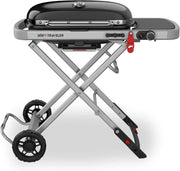 Barbacoa de gas portátil Traveler con soporte plegable y ruedas, quemador de 3,8 kW, superficie de cocción de 2065 cm² y termómetro en la tapa