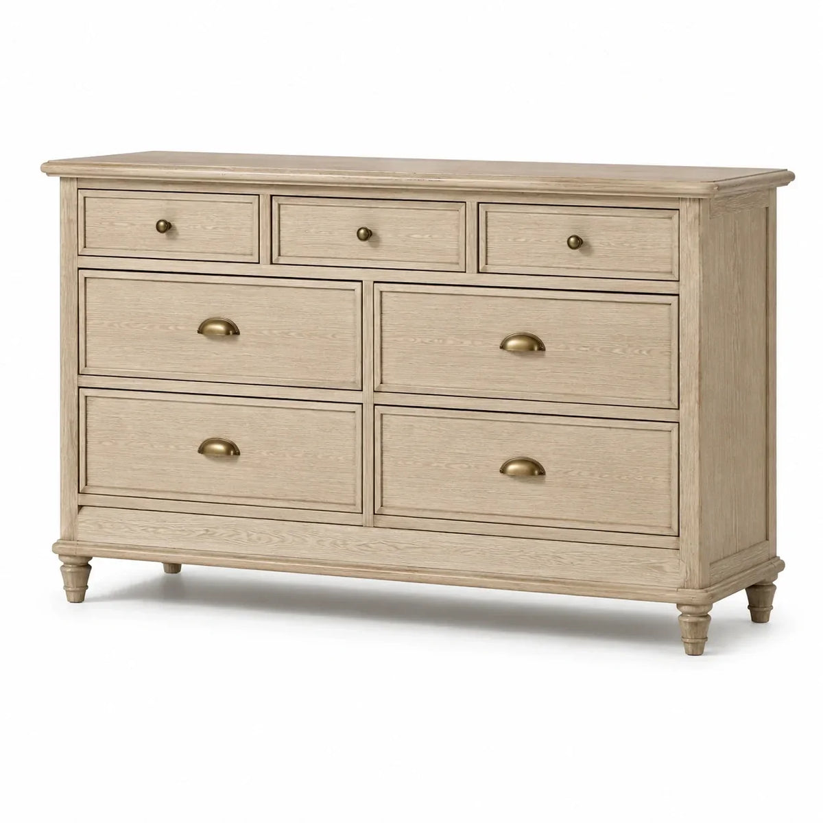 Cómoda de madera de roble con 7 cajones beige 140cm