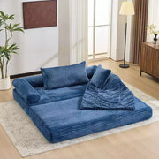 Sofá cama convertible de pana, 2 plazas, color gris oscuro / gris / verde / azul marino