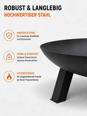 Brasero Grillfürst de acero de Ø 120 cm - brasero para jardín o terraza, sólido, duradero y resistente al calor, para hogueras o como zona de cocción, diámetro 120 cm