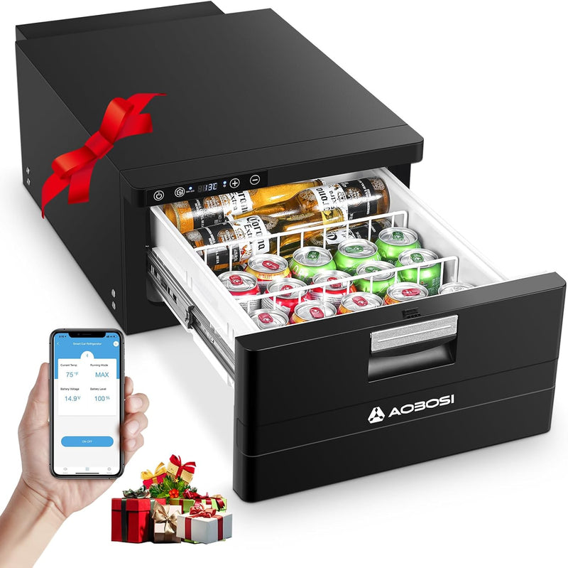 AAOBOSI Nevera de Cajón Eléctrica de 31L, Refrigerador para Coche con APP, Nevera para Autocaravana 12V/24V, -20℃ a 20℃ Nevera de Compresión para Coches, Camiones, Caravanas, Barcos, Camping y Viajes