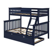 Litera de madera maciza Max & Lily, individual sobre matrimonial con nido de almacenamiento y escalera para niños