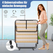 Cama plegable GOPLUS 80x190 cm, cama supletoria con colchón, estructura de acero, cama individual para adultos para dormitorio y oficina (beige)