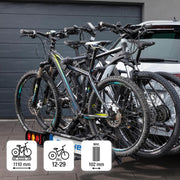 Portabicicletas de enganche Fischer ProlineEvo 2, para 2 bicicletas hasta 60 kg de carga útil, apto para bicicletas eléctricas, premontado, bloqueable, plegable