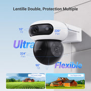 Cámara de vigilancia WiFi para exteriores EZVIZ de 8 MP (4 MP + 4 MP) con doble lente, cámara exterior 360°, visión nocturna a color, detección de personas/vehículos, audio bidireccional, resistente al agua, C90 Dual