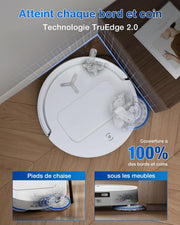 Robot aspirador ECOVACS T50 Pro Omni Gen2, 21000 Pa mejorado respecto al T30 Pro Omni, cepillo lateral y mopa extensibles, adición automática de solución de limpieza, lavado con agua caliente a 75 °C, blanco